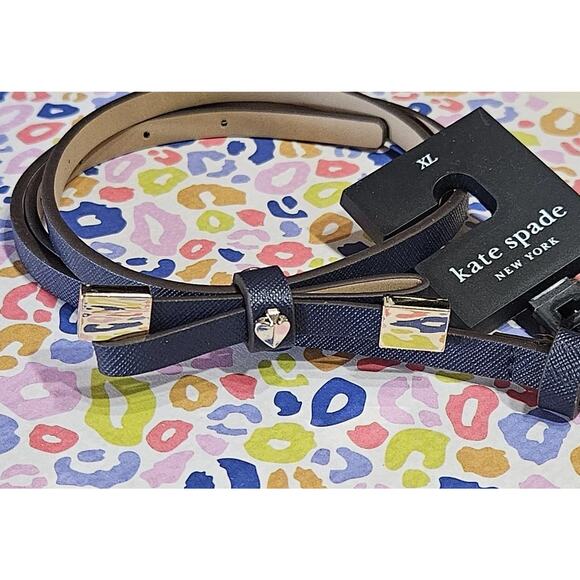 Kate Spade Belt 8mm Blue Leather Shoestring Bow Belt Size XL Extra Large New - Picture 1 of 4
